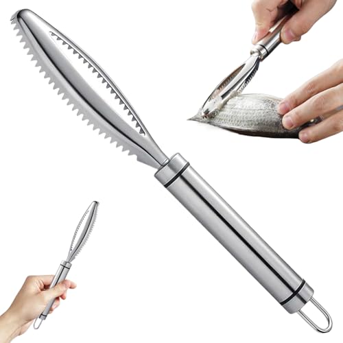QmjdDymx Fish Scaler, Fisch -Scaler -Werkzeug, 8.5 Nahrungsmittelqualität 304 Edelstahl -Descaler mit 24 gezackten Zähnen und hängende Loch für schnelle einfache Skalierung von QmjdDymx