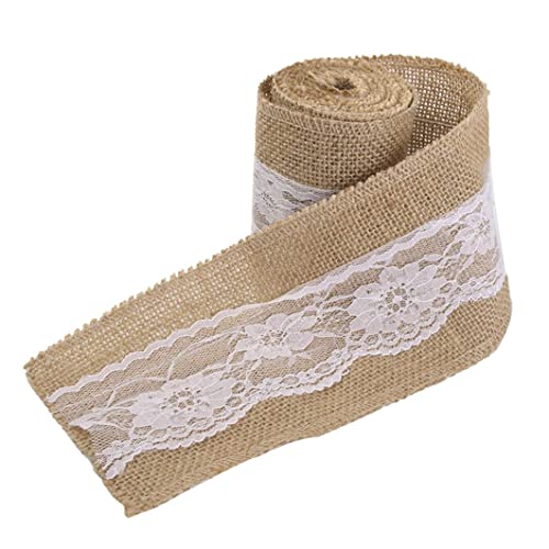 Sackleinenbänder, Sackleinenbandrolle mit weißem Spitzen -DIY -Handwerksband für Hochzeitsdekorbraun 15x240 cm, Spitzenband, natürliche Rolle von QmjdDymx