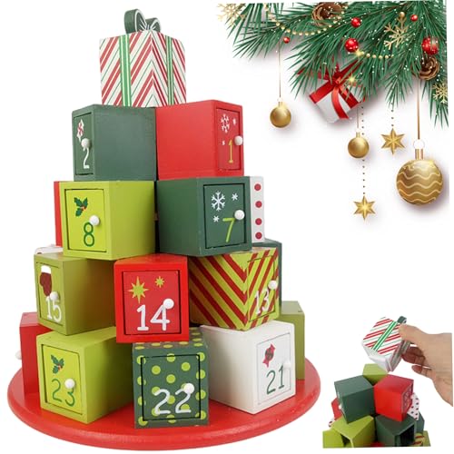 Weihnachtsab Adventskalender 2025, leerer Adventskalender 24 gestapelte Kisten Holz 2025 DIY-freundlich wiederverwendbar für Tabletop Home Party Weihnachten von QmjdDymx