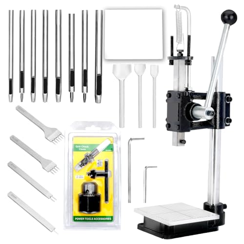 Verbesserte robuste manuelle Lederpressmaschine, 16-teiliges Locher-Set für Lederhandwerk, DIY-Lederarbeiten, Gürtel und Taschen, Lochschneiden, Formen, Presswerkzeug mit Stahlstanzformen von Qnemaei