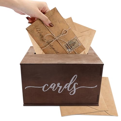 QoTang Kartenbox Hochzeit,Hochzeitskartenbox aus Holz mit Schlitz Holzkiste mit Deckel Kartenbox mit Schlitz Geldbox Briefbox für Hochzeit Geburtstag Jubiläum Geschenkkartenbox,29,2x26,6x16,5 cm von QoTang