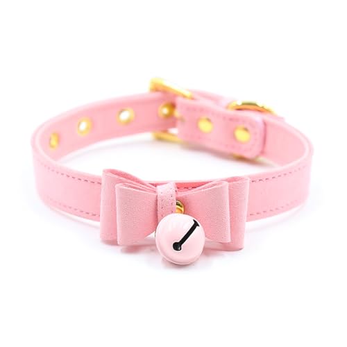Qodpxxi BDSM Extrem Bondageset Leder Halsband Mit Glocken für Damen Frauen Verstellbarer PU Leder Halskette Set Halsband Lederband Choker Kragen Fesseln Cosplayer Sex Spielzeug Für Paare,Pink von Qodpxxi