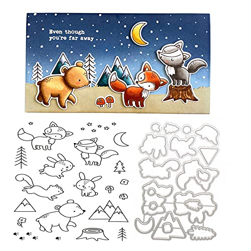 Qoiseys Fuchs, Kaninchen, Bär, transparente Stempel und Stanzformen-Sets für Kartenherstellung, Stanzformen, Schablonen für DIY Scrapbooking Fotoalbum Dekorative Papier Basteln Prägeschablone von Qoiseys