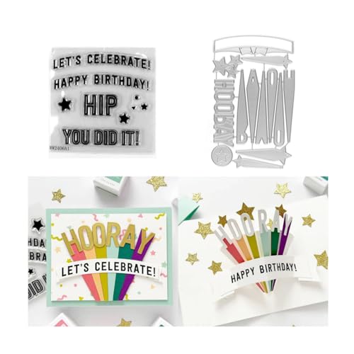 Qoiseys Let's Celebrate Birthday Clear Stamps and Dies Sets for Card Making, Cutting Dies Cut Stencils for DIY Scrapbooking Photo Album Decorative Paper Crafting Embossing Template von Qoiseys
