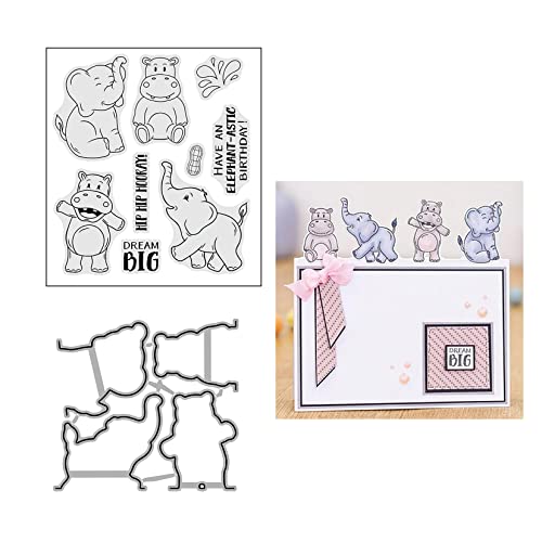 Qoiseys Nilpferd und Elefant Klare Stempel und Stanzformen Sets für Kartenherstellung, Stanzformen Schnittschablonen für DIY Scrapbooking Fotoalbum Dekorative Papier Basteln Prägeschablone Qoiseys Nilpferd und Elefant Klare Stempel und Stanzformen Sets für Kartenherstellung, Stanzformen Schnittschablonen für DIY Scrapbooking Fotoalbum Dekorative Papier Basteln Prägeschablone von Qoiseys