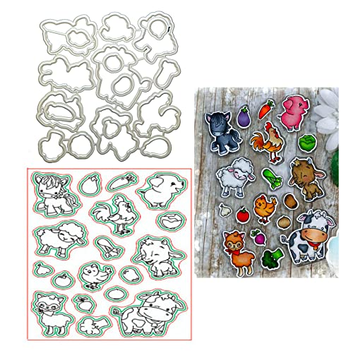 Qoiseys Schafe und Kühe Stempel und Stanzschablonen Set,Clear Stempel und Stanzen Set Basteln Prägeschablone,Silikonstempel Metall Die Stanzen für DIY Scrapbooking Fotoalbum von Qoiseys