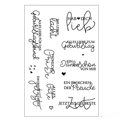 Qoiseys Stempel,ALLES LIEBE ZUM Gebuetstag Silikonstempel sprüche deutsch, Silikon Clear Stamps für DIY Scrapbooking Fotoalbum Dekoratives Papier Basteln Prägeschablone von Qoiseys