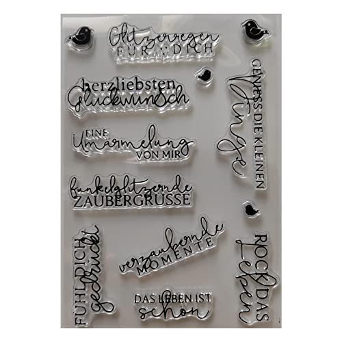 Qoiseys Stempel,Silikonstempel sprüche deutsch, Silikon Clear Stamps für DIY Scrapbooking Fotoalbum Dekoratives Papier Basteln Prägeschablone (10) von Qoiseys