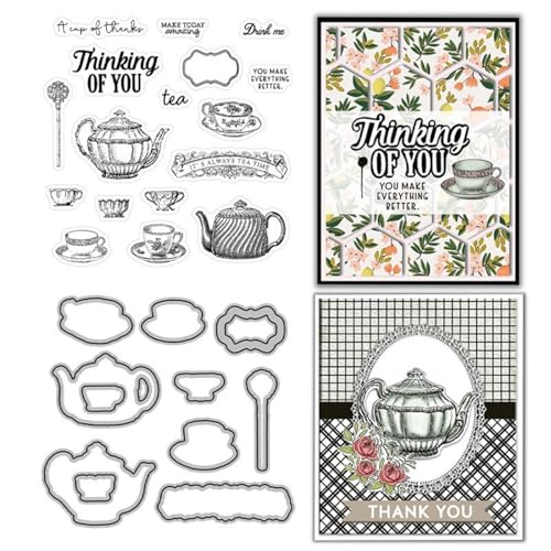 Qoiseys Thinking of You Transparente Stempel und Stanzformen Sets für Kartenherstellung, Stanzschablonen für DIY, Scrapbooking, Fotoalbum, dekoratives Papier, Basteln, Prägeschablone von Qoiseys