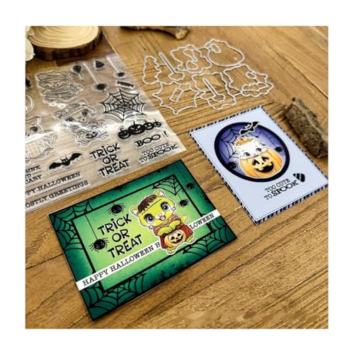 Qoiseys Tick or Trick transparente Stempel und Stanzformen Sets für Kartenherstellung, Stanzschablonen für DIY, Scrapbooking, Fotoalbum, dekoratives Papier, Basteln, Prägeschablone von Qoiseys