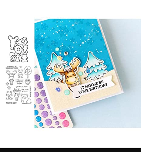 Qoiseys Weihnachten Elch Silikon klare Stempel und Stanzformen Sets für Kartenherstellung, Metall Stanzformen Schnittschablonen für DIY Scrapbooking Fotoalbum Dekorative Papier Basteln Prägeschablone von Qoiseys