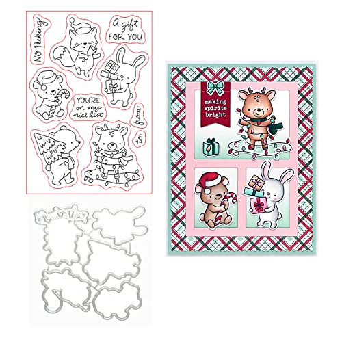 Qoiseys Weihnachtsbär für Weihnachten Silikon Clear Stempel und Stanzformen Sets für Kartenherstellung, Stanzschablonen für DIY Scrapbooking Fotoalbum Dekoratives Papier Basteln Prägeschablone von Qoiseys