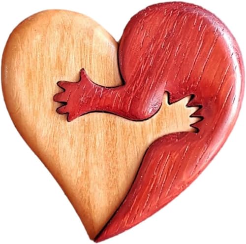 A Hug from My Heart for You Handgefertigte Holzschnitzereien, A Hug from My Heart to Yours, Wooden a Hug from My Heart, Kreativer Holzanhänger für Sie und Ihn (D) von Qoobom