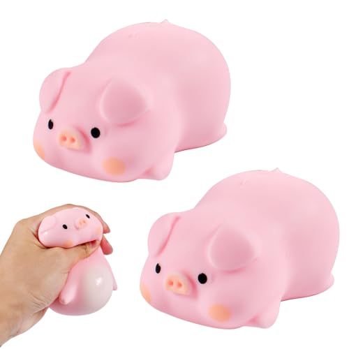 2 Stück Schweine Quetschspielzeug, Anti Stress Schwein, Antistress Spielzeug, Stress Spielzeug Stress Schwein für Kinder und Erwachsene, Mitgebsel Kindergeburtstag Gastgeschenke von Qooloo