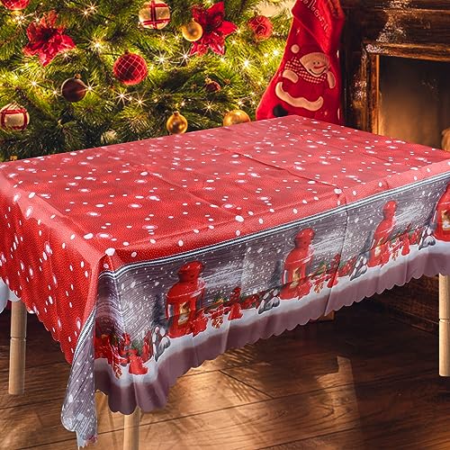 Weihnachtstischdecke, 150x180 cm Rechteckige Tischdecke Rot Tischläufer, Groß Abwaschbar Weihnachts , Weihnachtsmann für Weihnachten Urlaub Party Tischdekoration von Qooloo