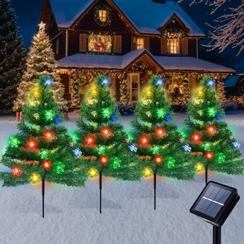 Qoosea 4 Stück Solar Weihnachtsbaum Pfahl Lichter Weihnachtsbaum im Freien mit 80LED Schneeflocken Lichter 8-Modi Wasserdichte solarbetriebene Gartenleuchten für Weg Weihnachtsdekoration für Außenhof Qoosea 4 Stück Solar Weihnachtsbaum Pfahl Lichter Weihnachtsbaum im Freien mit 80LED Schneeflocken Lichter 8-Modi Wasserdichte solarbetriebene Gartenleuchten für Weg Weihnachtsdekoration für Außenhof von Qoosea