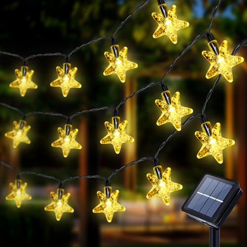 Qoosea Solar Sterne Lichterketten Außen, 19.7ft 40 LED Weihnachten Sterne Lichterketten 8 Modi, Wasserdicht Solarlichterkette für Garten, Party, Terrasse Weihnachtesbeleuchtung Dekoration, Warmweiß von Qoosea