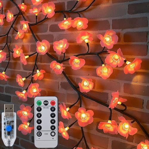 Qoosea Zweig- und Rebenlampe USB Lichterkette 1.2M 48LED Kirschblüte Lichterkette Außen Weihnachten Wasserdicht Lichterkette für Garten Zaun Balkon Weihnachten Hochzeit Decor von Qoosea