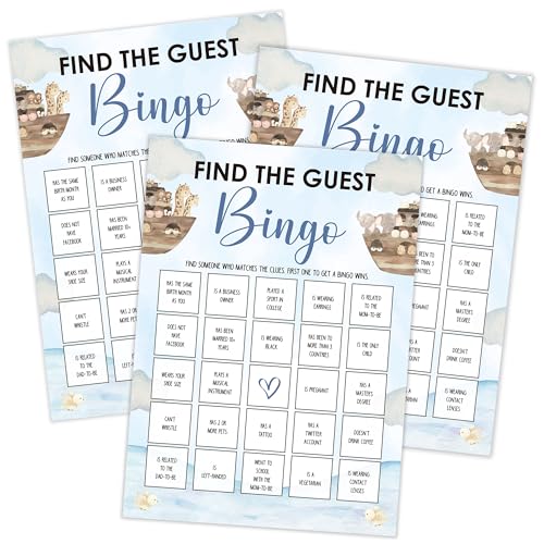 Qoqxjodd Arche Noah Find The Guest Bingo-Spiel, Babyparty-Spiel, 30 Karten, geschlechtsneutraler Junge oder Mädchen, lustige Baby-Aktivität - FA49 von Qoqxjodd