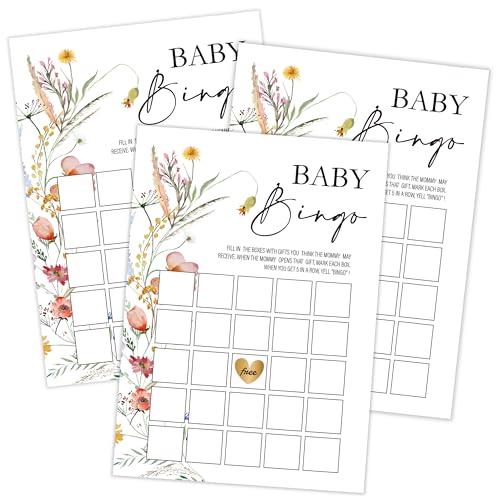 Qoqxjodd Boho Wildflower Baby Bingo-Spiel, Babyparty-Spiel, 30 Stück Spielkarten, geschlechtsneutraler Junge oder Mädchen, lustiges Babyspiel und Aktivität - FA08 von Qoqxjodd