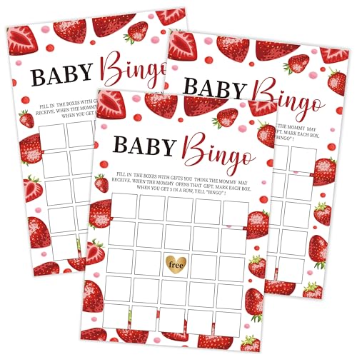 Qoqxjodd Strawberry Baby Bingo-Spiel, Babyparty-Spiel, 30 Stück Spielkarten, geschlechtsneutraler Junge oder Mädchen, lustiges Babyspiel und Aktivität - FA14 von Qoqxjodd