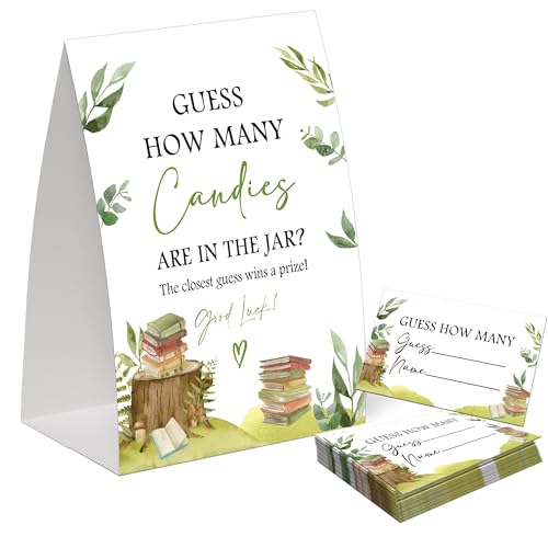 Storybook Guess How Many Candies Are in the Jar Game for Baby Shower, Pack of One 5x7 Sign and 50 Guessing Cards, Book Baby Shower Decoration, Gender Neutral Party Supplies - GC10 von Qoqxjodd
