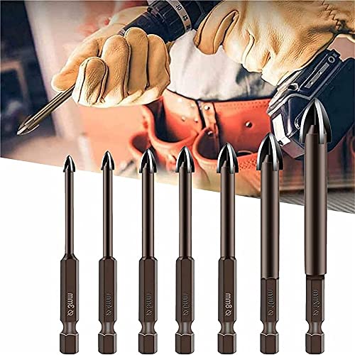 Efficient Universal Drilling Tool - Cross Hex-overlord Handle Multifunctional Drill Bits - Ultimate Punching Drill Bits Set for Tile, Concrete, Brick, Glass and Wood (7Pcs-3/4/5/6/8/10/12mm) von Qosneoun