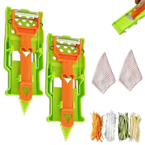 Prosperousk Pelador Multifuncional 2-En-1, Edelstahl Ultra Sharp Dual Julienne, Multi Peladors Doble Cuchilla für Obst, Gemüse usw., Küchengeschirr-Set (2 Stück) von Qosneoun
