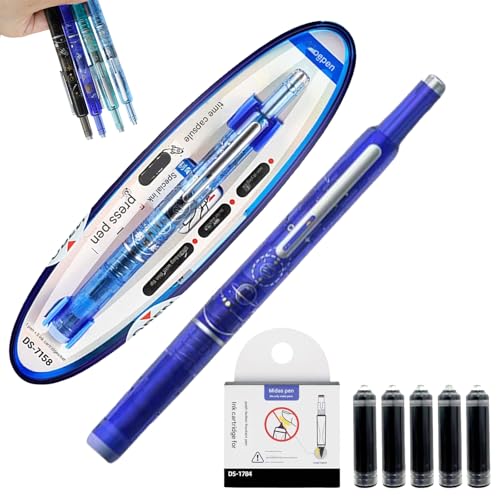 Protectivemethod Füllfederhalter, einziehbar, 0,38 mm, blaue und schwarze Tinte, transparenter Schaft für glattes Schreiben, kein Auslaufen (Schwarz (nicht löschbar), D von Qosneoun