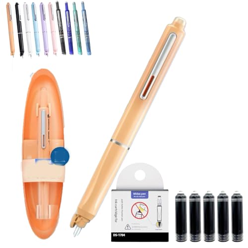 Protectivemethod Füllfederhalter, einziehbar, 0,38 mm, blaue und schwarze Tinte, transparenter Schaft für glattes Schreiben, kein Auslaufen (Schwarz (nicht löschbar), G von Qosneoun