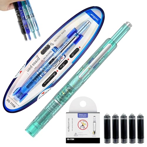 Protectivemethod Füllfederhalter, einziehbar, 0,38 mm, blaue und schwarze Tinte, transparenter Schaft für gleichmäßiges Schreiben, kein Auslaufen (Schwarz (nicht löschbar)-C) von Qosneoun