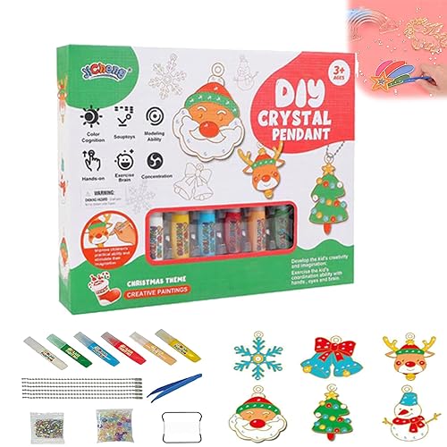 Qosneoun DIY Crystal Paint Arts and Crafts Set, DIY Crystal Pendant Kit, Diamond Painting Keychains Kit, Bake-Free Crystal Color Glue Painting Pendant Toy (Chtistmas Set) von Qosneoun