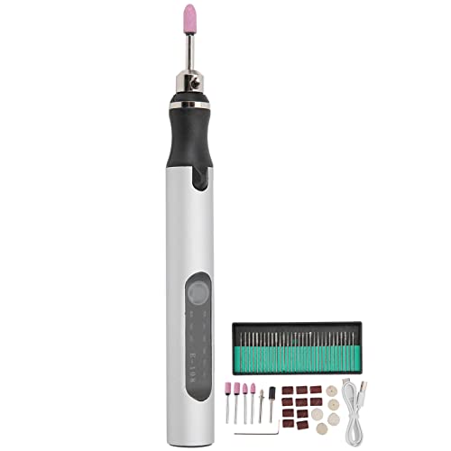 Elektrischer Mikrostecher Stift Mini DIY Vibro -Gravur -Werkzeugkit für Metallglasnägel Kunststoff Aluminiumlegierung (Silver) von Qotolite