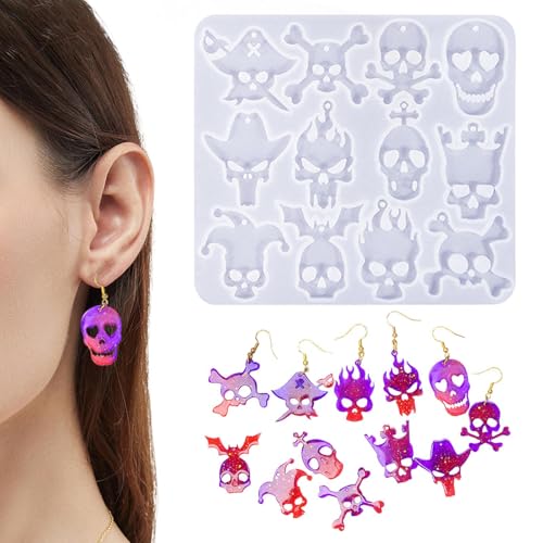 Qoukonao Ohrringformen - Schädel Halloween Schlüsselanhänger Form Mit Löchern | Silikon Wiederverwendbare Form Für Epoxidharz Bastelprojekte Schmuckherstellung Home Deko Qoukonao Ohrringformen - Schädel Halloween Schlüsselanhänger Form Mit Löchern | Silikon Wiederverwendbare Form Für Epoxidharz Bastelprojekte Schmuckherstellung Home Deko von Qoukonao