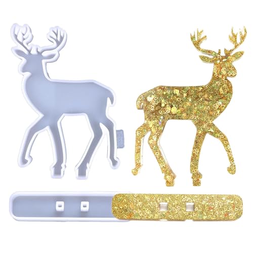 Qoukonao Weihnachts Silikonformen Für Epoxidharz, Hirsch Form, Rentier Design Mit Basis Süße Deko Für Süßigkeiten Schokolade Tisch von Qoukonao