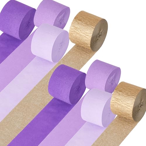 Lila Gold Party Dekorationen, 8 Rollen lila Gold Krepppapier Luftschlangen für Geburtstag, Jahrestag, Brautparty, Hochzeit, Lavendel, Abschlussfeier, Mardi Gras Dekorationen, 4,6 cm x 2,5 m / Rolle Lila Gold Party Dekorationen, 8 Rollen lila Gold Krepppapier Luftschlangen für Geburtstag, Jahrestag, Brautparty, Hochzeit, Lavendel, Abschlussfeier, Mardi Gras Dekorationen, 4,6 cm x 2,5 m / Rolle von Qouui