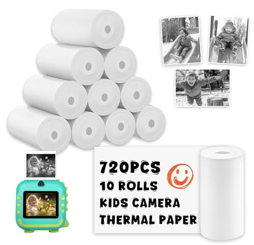 10 Rollen Kinderkamera-Papierrollen, Weißes Kamera Thermopapier, Drucker Papier kompatibel mit den meisten Sofortbildkamera Kinder und Mini Thermodrucker(72 Blatt/Rolle) von QpenguinBabies