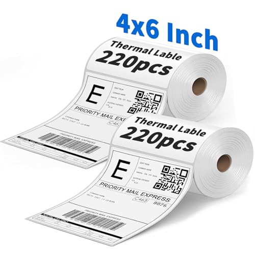 2 Rollen 4"x6"(102x152mm) Thermoetiketten, Versandetiketten, Thermodrucker Etiketten, Etiketten mit Starkem Kleber, Kompatibel mit Mobile Thermo-Etiketten-Drucker, Perforierte (Weiß, 220 Stück/Rolle) von QpenguinBabies