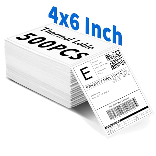 4"x6"(102x152mm) Thermoetiketten, Versandetiketten, Thermodrucker Etiketten, Etiketten mit Starkem Kleber, Kompatibel mit Mobile Thermo-Etiketten-Drucker, Perforierte (Weiß, 500 Stück/Stapel) von QpenguinBabies