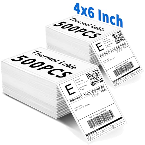 4"x6"(102x152mm) Thermoetiketten, Versandetiketten, Thermodrucker Etiketten, Etiketten mit starkem Kleber, Kompatibel mit Mobile Thermo-Etiketten-Drucker(Weiß, 500 Stück/Stapel, 2 Stapel) von QpenguinBabies