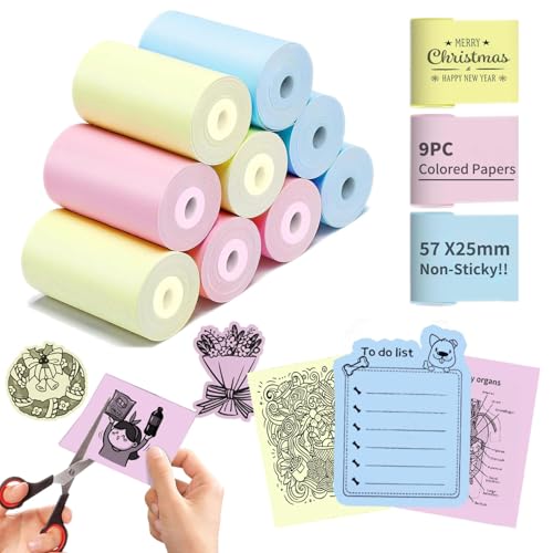 Drucker-Papierrolle 9 Thermodruckerpapier, Buntes Druckerpapier für Aufkleber-Belegdrucker, Tragbarer Bluetooth-Taschendrucker, Mini-Druckerpapier-Nachfüllung für Die Meisten Thermodrucker von QpenguinBabies