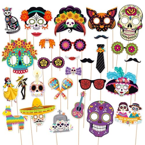 Dia De Los Muertos Foto-Requisiten, Totenkopf-Dekorationen, Fotorequisiten für Tag der Toten, Partyzubehör, mexikanische Fiesta, Halloween, Foto-Requisite, 30 Stück Dia De Los Muertos Foto-Requisiten, Totenkopf-Dekorationen, Fotorequisiten für Tag der Toten, Partyzubehör, mexikanische Fiesta, Halloween, Foto-Requisite, 30 Stück von Qpout