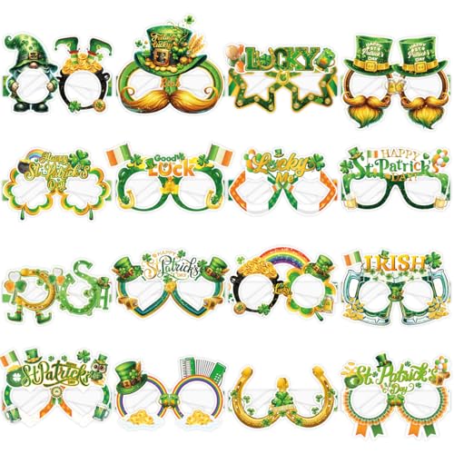 Qpout 16 Stück St. Patrick's Day Brillen, Luck Shamrock Frames Dekoration Brillenrahmen, Fun Party Kostüm Zubehör und Photo Booth Requisiten für St. Patrick's Day. von Qpout