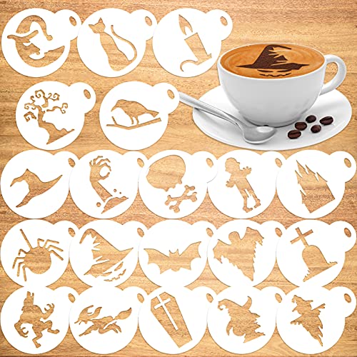 Qpout 20 Stück Halloween-Keks-Kaffee-Schablone Backvorlagen, Wiederverwendbare Kuchen-Süßigkeiten-Malvorlagen, Schädel-Hexe-Geist-Spinnen-Fledermaus-Dessert Zeichnungsform-Spray-Werkzeuge Qpout 20 Stück Halloween-Keks-Kaffee-Schablone Backvorlagen, Wiederverwendbare Kuchen-Süßigkeiten-Malvorlagen, Schädel-Hexe-Geist-Spinnen-Fledermaus-Dessert Zeichnungsform-Spray-Werkzeuge von Qpout