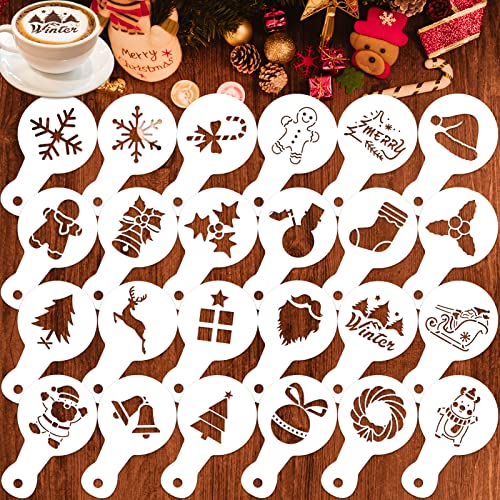 Qpout 24 Stück Frohe Weihnachten Plätzchen Kaffee Schablonen Backschablonen, wiederverwendbare waschbare Kuchen Süßigkeiten Zeichenvorlagen, Schnee Lebkuchenmann Dekoration Malform Sprühwerkzeuge Qpout 24 Stück Frohe Weihnachten Plätzchen Kaffee Schablonen Backschablonen, wiederverwendbare waschbare Kuchen Süßigkeiten Zeichenvorlagen, Schnee Lebkuchenmann Dekoration Malform Sprühwerkzeuge von Qpout
