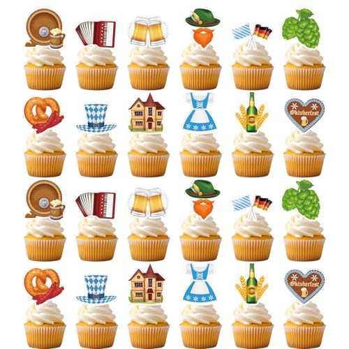 Qpout 24 Stück Oktoberfest Cupcake Topper Oktoberfest Kuchendekor, Bierfest-Kuchenaufsatz, Bierparty Kuchen Dekoration Qpout 24 Stück Oktoberfest Cupcake Topper Oktoberfest Kuchendekor, Bierfest-Kuchenaufsatz, Bierparty Kuchen Dekoration von Qpout