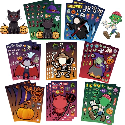 Qpout 24PCS Halloween Aufkleber für Kinder DIY Make a Face Halloween Crafts Aufkleber, niedliche Hexe, Zombie, Kürbis Designs für Halloween Favors, Party Spiele Spielzeug und Geschenke Qpout 24PCS Halloween Aufkleber für Kinder DIY Make a Face Halloween Crafts Aufkleber, niedliche Hexe, Zombie, Kürbis Designs für Halloween Favors, Party Spiele Spielzeug und Geschenke von Qpout