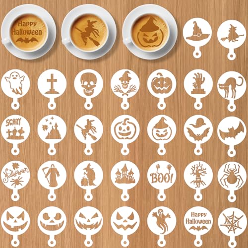 Qpout 30 Stück Halloween Cookie Kaffee Schablone Backvorlagen, wiederverwendbare waschbare Kuchen Süßigkeiten Zeichnungsvorlagen, Spinne Dessert Dekoration Zeichnung Form Spray Werkzeuge Qpout 30 Stück Halloween Cookie Kaffee Schablone Backvorlagen, wiederverwendbare waschbare Kuchen Süßigkeiten Zeichnungsvorlagen, Spinne Dessert Dekoration Zeichnung Form Spray Werkzeuge von Qpout