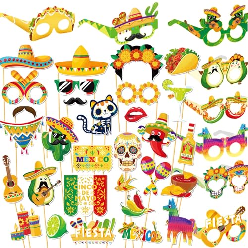 Qpout 30PCS Mexikanische Fiesta Foto-Props mit 8 Pappbrillen, Mexikanische Karnevalsparty-Dekoration, Selfie-Props, Mai-Fest-Zubehör für Cinco de Mayo, Geburtstag, Festival, Feier, Themenparty Qpout 30PCS Mexikanische Fiesta Foto-Props mit 8 Pappbrillen, Mexikanische Karnevalsparty-Dekoration, Selfie-Props, Mai-Fest-Zubehör für Cinco de Mayo, Geburtstag, Festival, Feier, Themenparty von Qpout