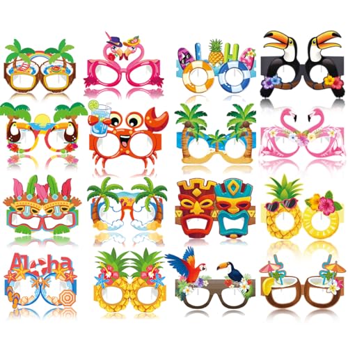 Qpout 32 Stück Strand Pool Party Sonnenbrillen Dekor Hawaiianische Sonnenbrillen Tropische Papier-Sonnenbrillen für Strandpartys Sommer Luau Dekor Fotoautomaten Requisiten und Partygeschenke von Qpout